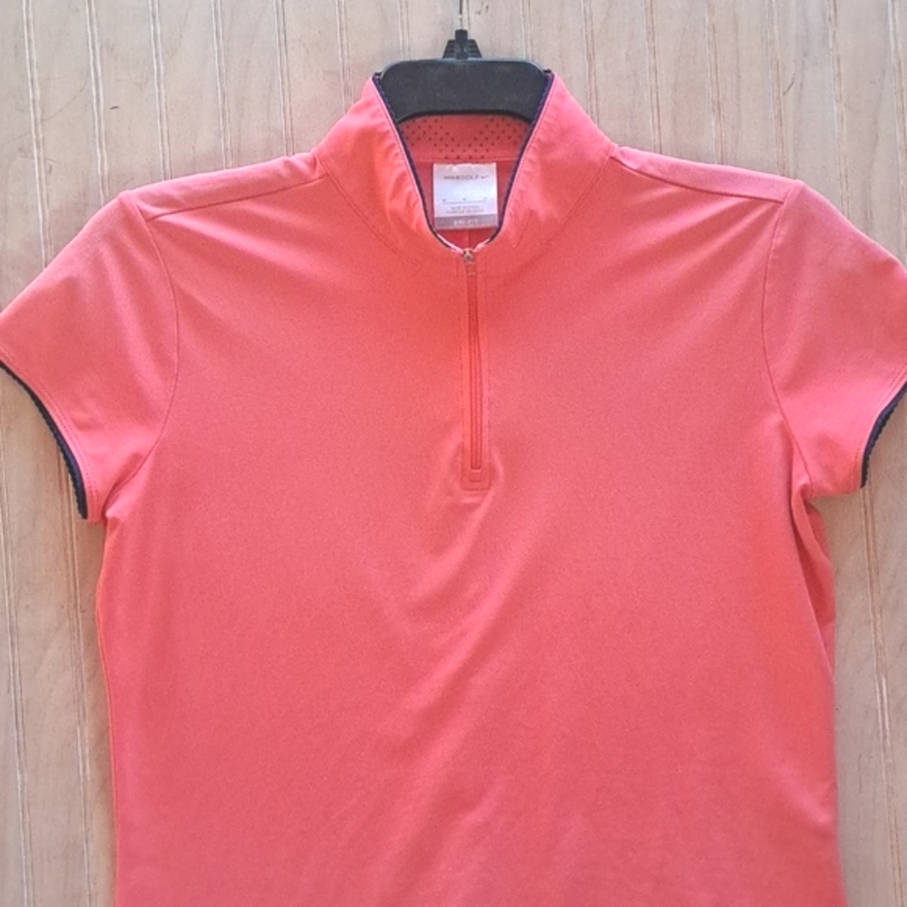 Nike Golf Women's Coral Quarter Zip-Up Activewear Sporty Short Sleeve Top Shirt - Picture 2 of 7